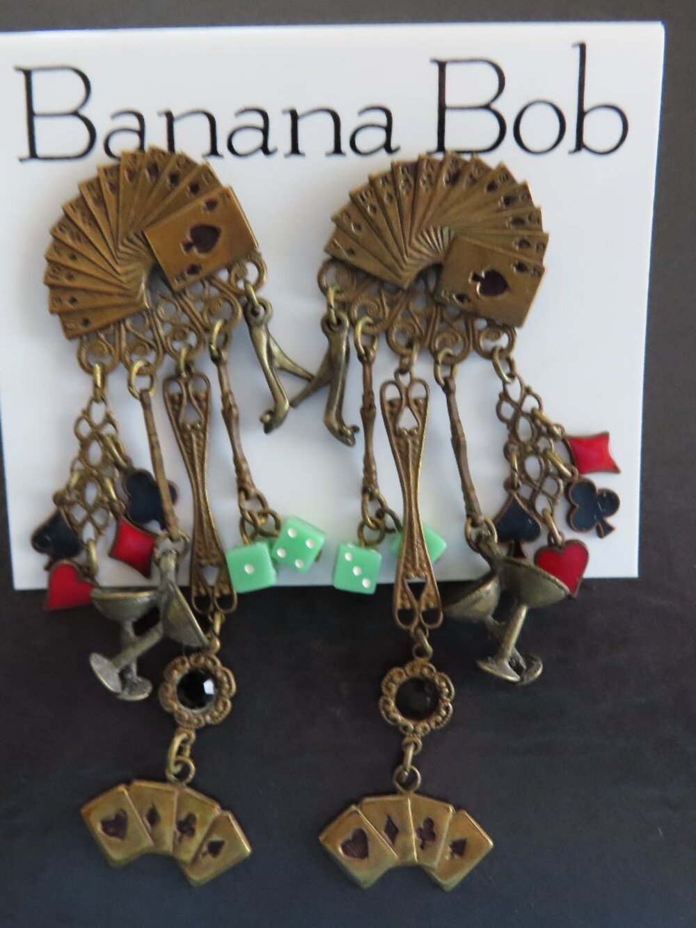 Banana Bob Vintage Casino Dangle Pierced Earrings designer Annie Venditti